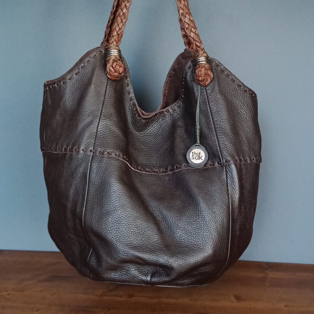 The Sak Brown Leather Shoulder Bag with Braided Handles